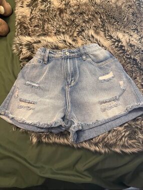 Light Blue Distressed High-Waist Women's Denim Shorts